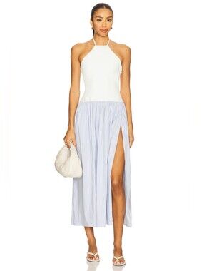 NWT $180 LOVERS & FRIENDS Skylar Midi Dress in White & Blue Stripe Medium